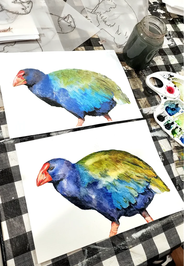 Takahē watercolour from the NZ Birds course with Kasia Hebda