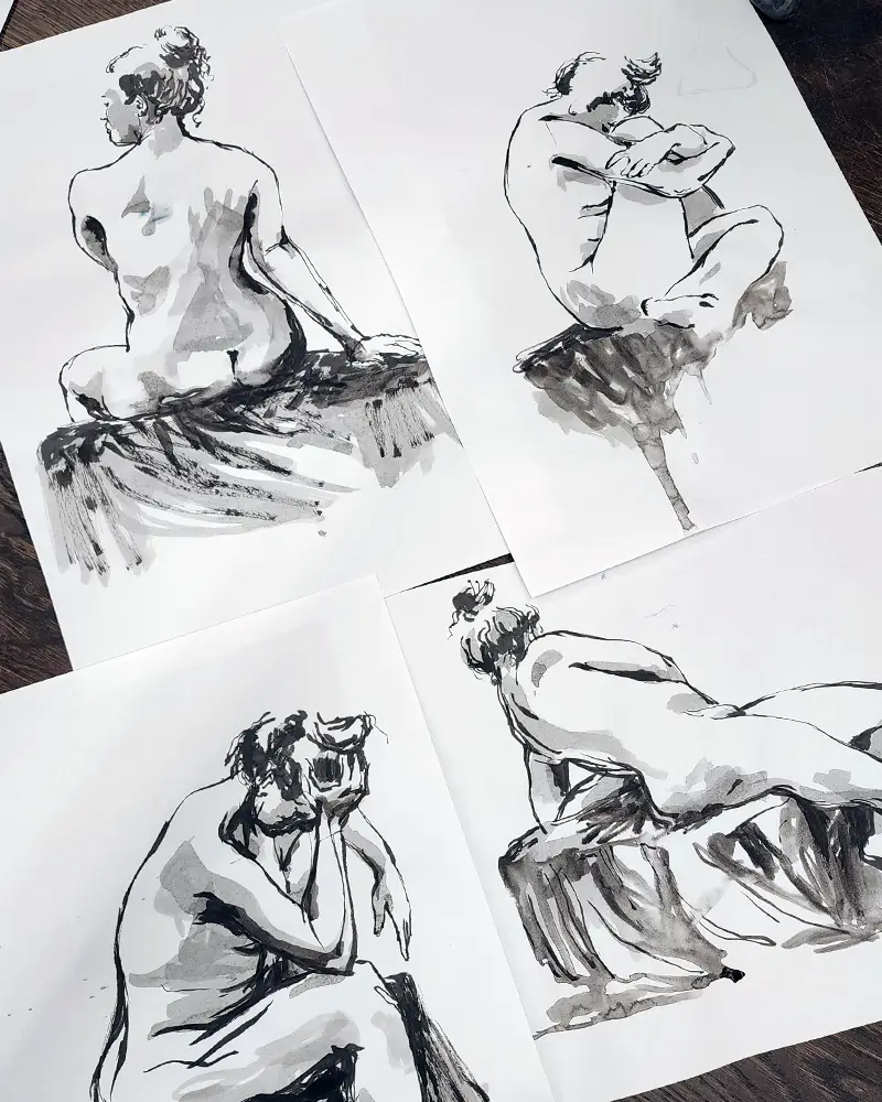 Drawings made by students at a QAS life drawing class
