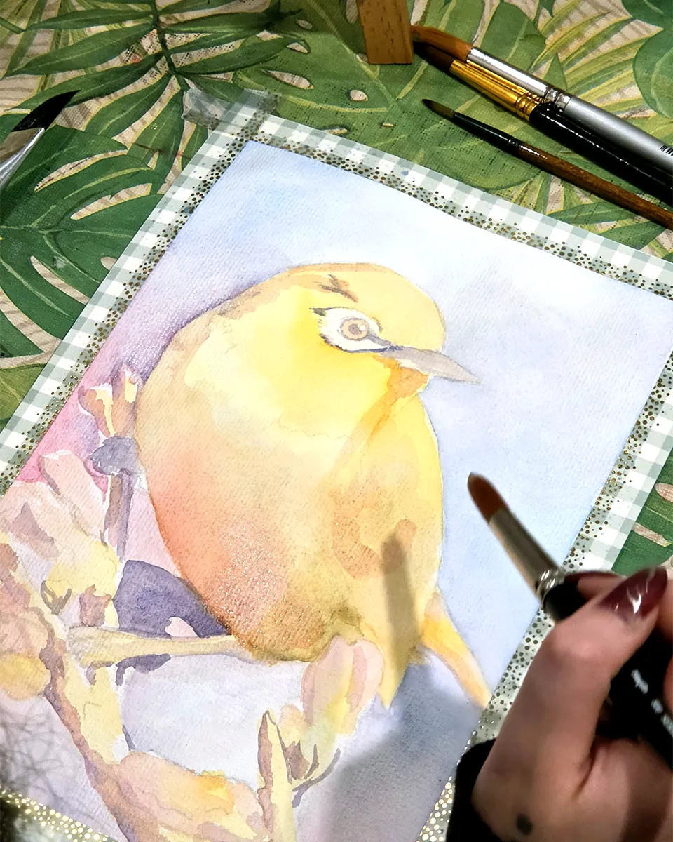Silvereye watercolour study from the NZ Birds Watercolour Course
