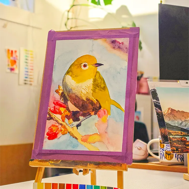 Silvereye watercolour, NZ Birds full-day workshop in Wānaka